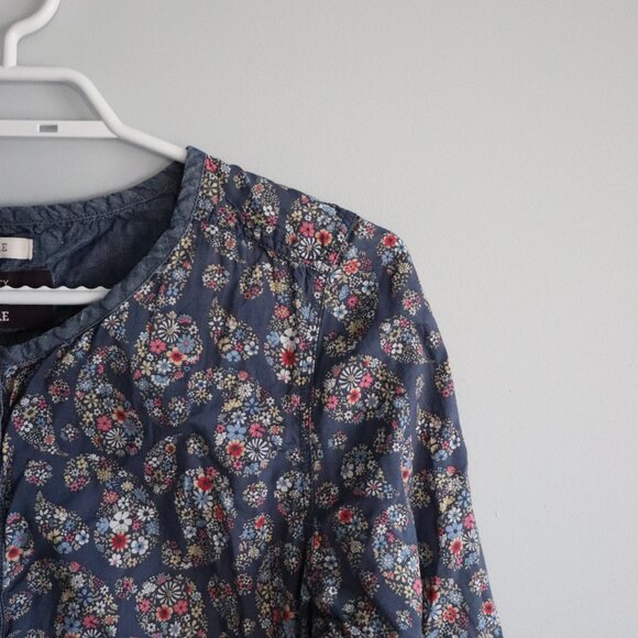 Aigle Womens Blue Sz S Buttoned Henley Short Sleeve Paisley Casual Tunic Top - Picture 5 of 14